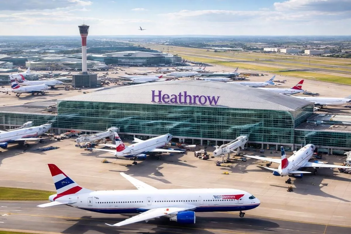 Luxury chauffeur service at Heathrow Airport with a Mercedes for premium airport transfers.