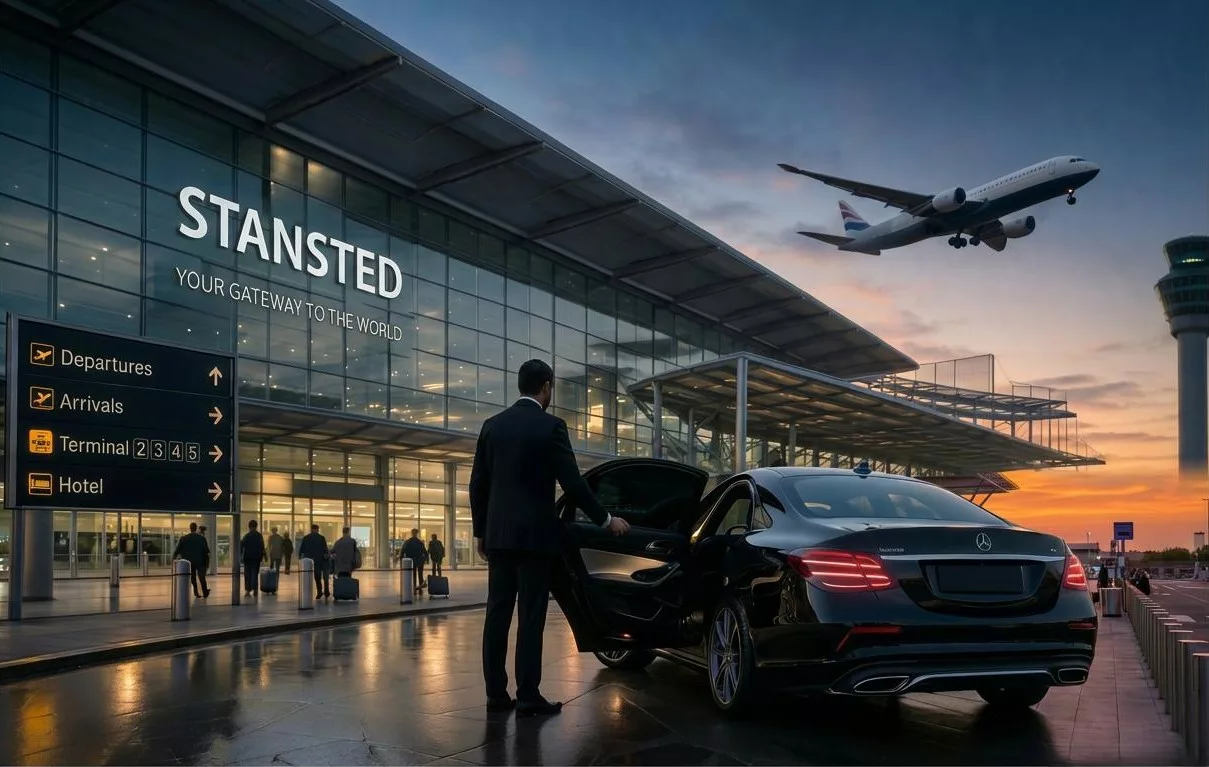 Luxury chauffeur drop off service at Stansted Airport provided by Deluxe Drive London